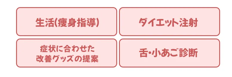 生活（痩身指導）ダイエット注射 症状に合わせた改善グッズの提案 舌・小あご診断